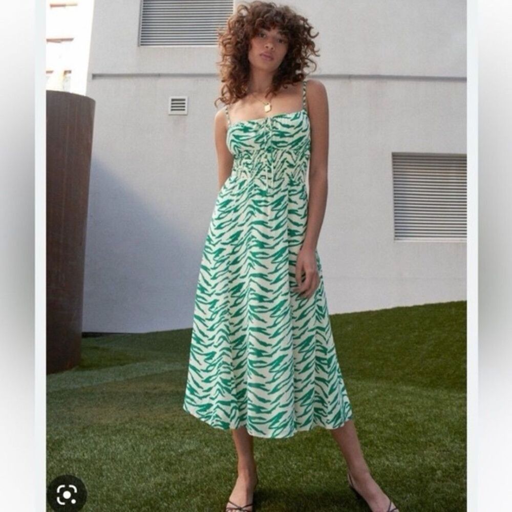 Reformation Bran Tank Midi Dress in Green Zebra ZigZag Print size 0